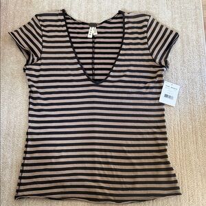 Free People Striped V-Neck Women Top